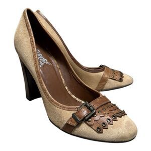 Carlos Santana Sidekick Brown Suede and leather Block Heel. Size 8M